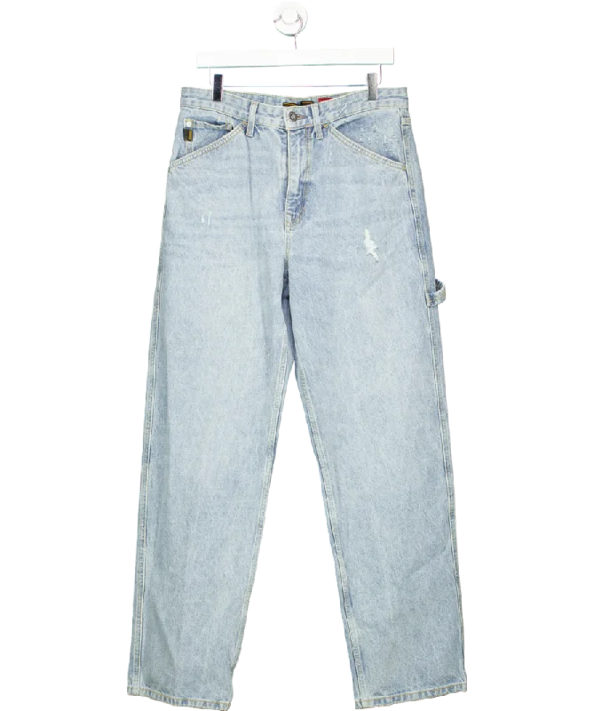 Superdry Blue Raw Hem Wide Leg Jeans W32