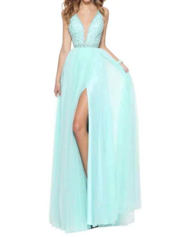 Plunging V-Neck Prom Dress In Mint