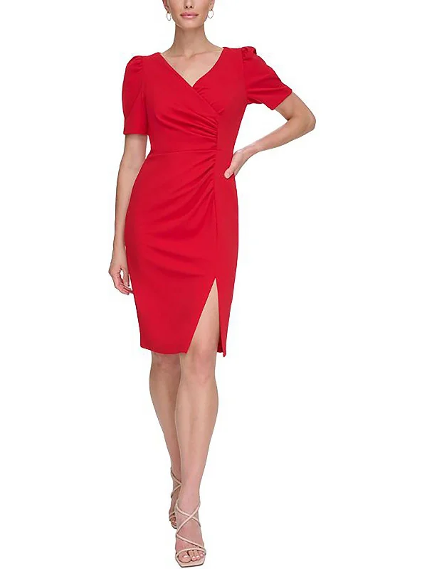 Womens Ruched Midi Cocktail And Party Dress