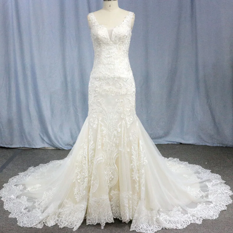 Unique Lace Trumpet Bridal Gown Off Shoulder Wedding Dress