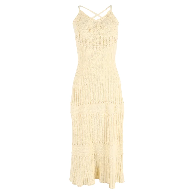 Etro Midi Knitted V-Neck Dress in Yellow Linen