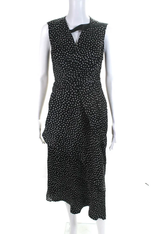 Jason Wu Women's V-Neck Sleeveless Black Polka Dot Midi Dress