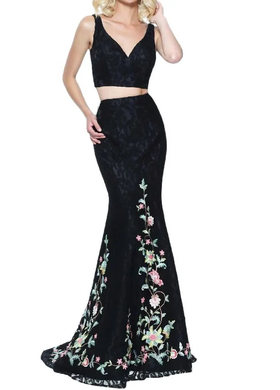 Two-Piece Mermaid Prom Dress In Black/multi