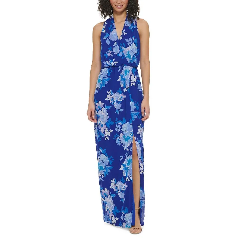 Womens Chiffon Floral Print Maxi Dress