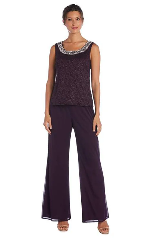 R&M Richards - 5008PSC Three-Piece Pearl Detail Lace Top Pant Suit