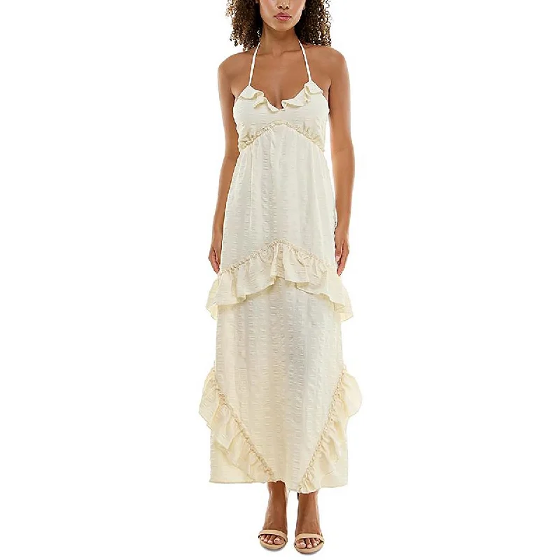 Womens Maxi Ruffled Halter Dress