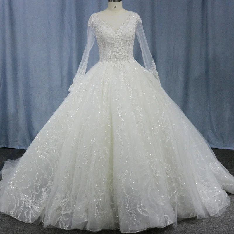 Romantic Ball Gown Wedding Dress with Sheer Long Sleeves