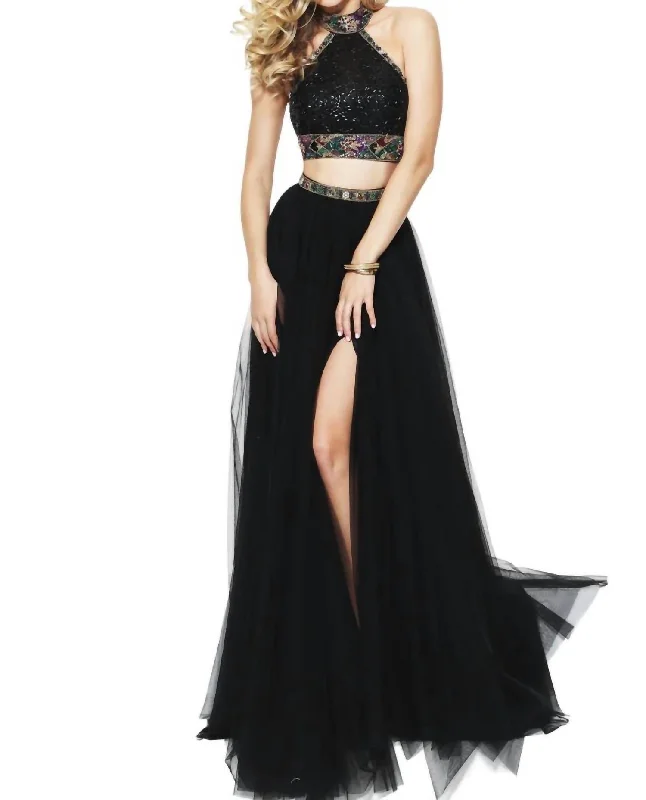 High Halter Neck Prom Dress In Black