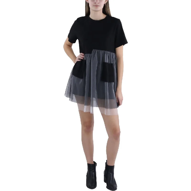 Womens Tulle Trim Short Mini Dress