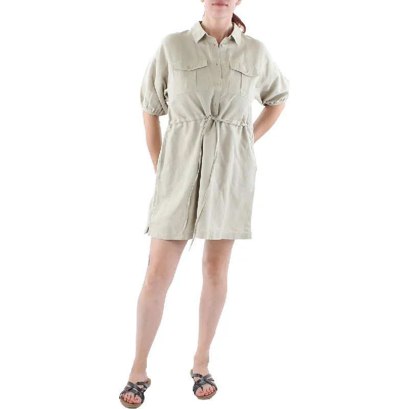 Womens Tie Front Mini Shirtdress