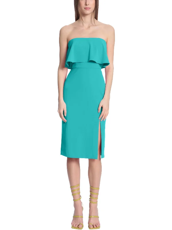 Womens Strapless Slit Midi Dress