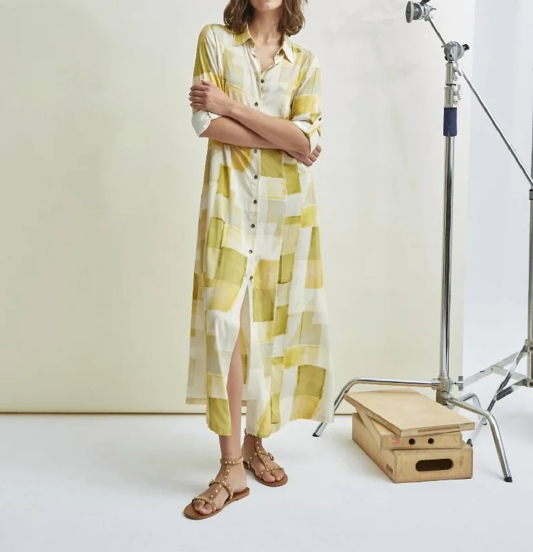 Maxi Shirt Dress In Yellow/ivory