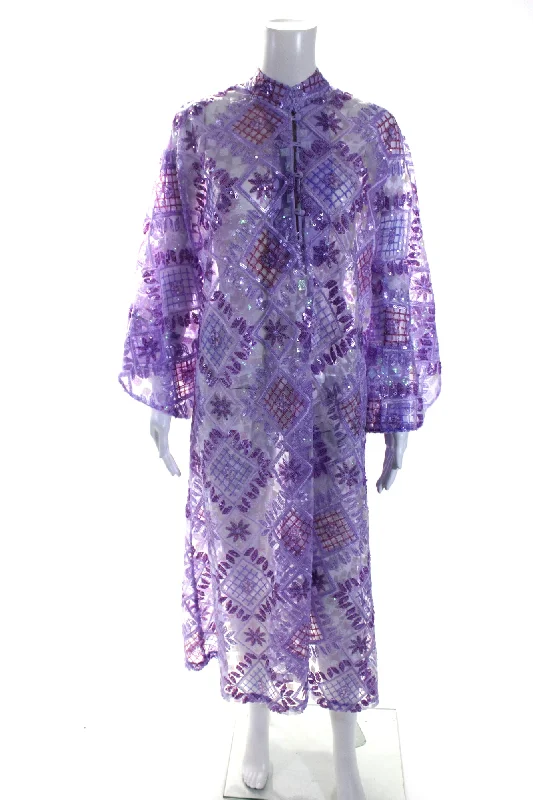 La Vie Style House Womens Sequin Tulle Midi Kaftan Dress Purple One