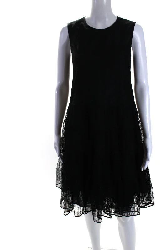 Adeam Womens Lace Crew Neck Sleeveless A Line Midi Hanabi Dress Black