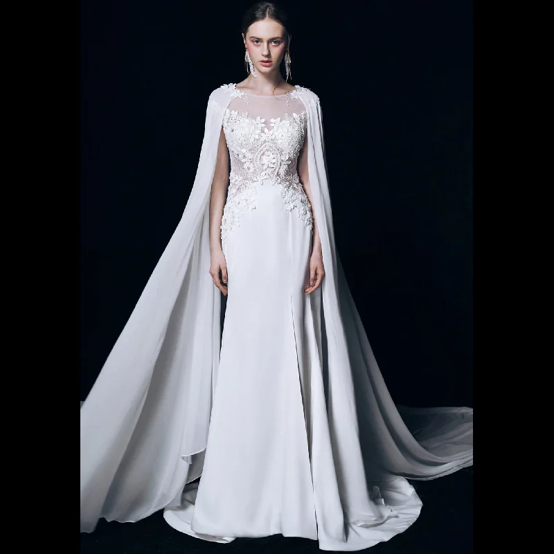 Amazing Sexy Sheer Bodice Wedding Dresses with Capes