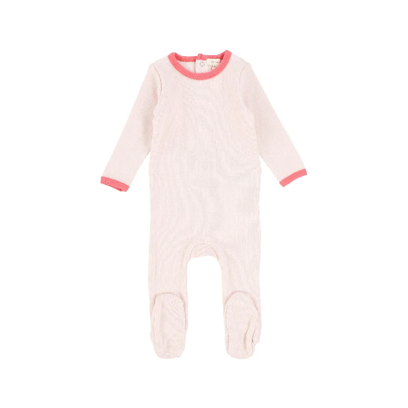 Lil Legs Contrast Edge Footie - Pale Pink/Coral