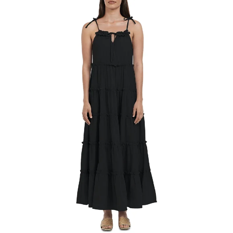 Senorita Womens Tie Front Ruffled Trim Maxi Dress