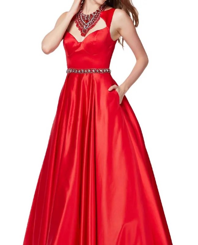 Beaded Prom Dress In Hot Red