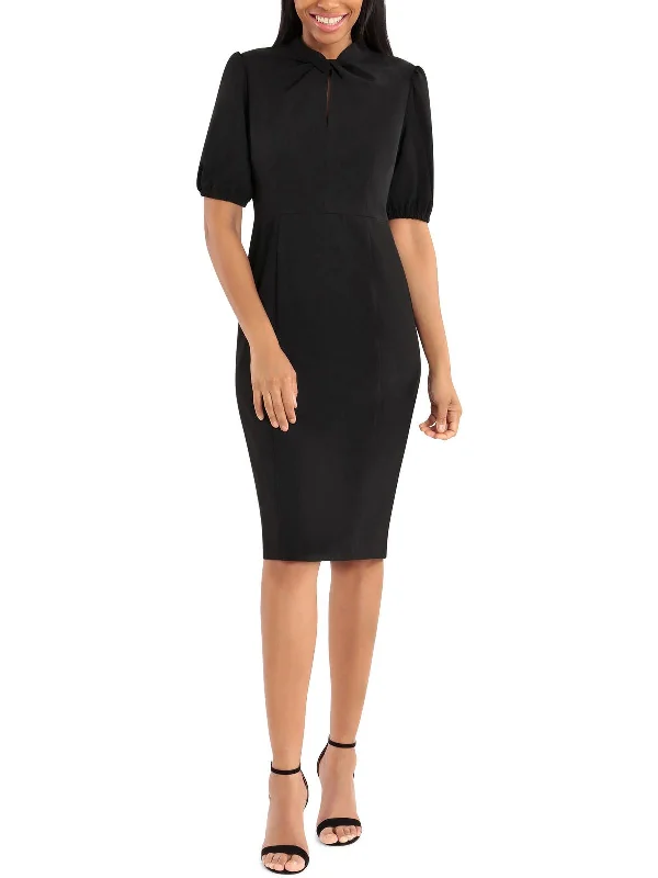 Womens Twist Neck Midi Sheath Dress