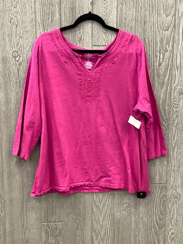 Top Long Sleeve By St Johns Bay In Pink, Size: 2x